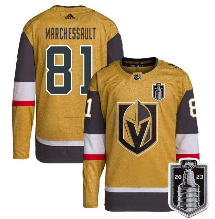 Men%27s Vegas Golden Knights #81 Jonathan Marchessault Gold 2023 Stanley Cup Final Stitched Jersey Dzhi